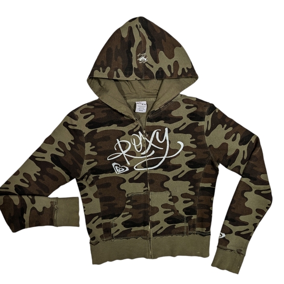 Y2K Roxy Camo Hoodie Jacket Medium - Picture 2 of 9